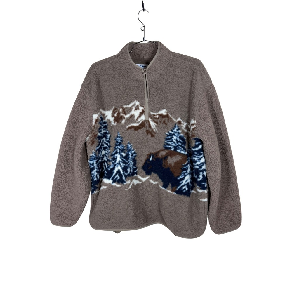 Old Navy Mens XXL Sherpa 1/4 Zip Fleece Buffalo Mountain Landscape Pullover